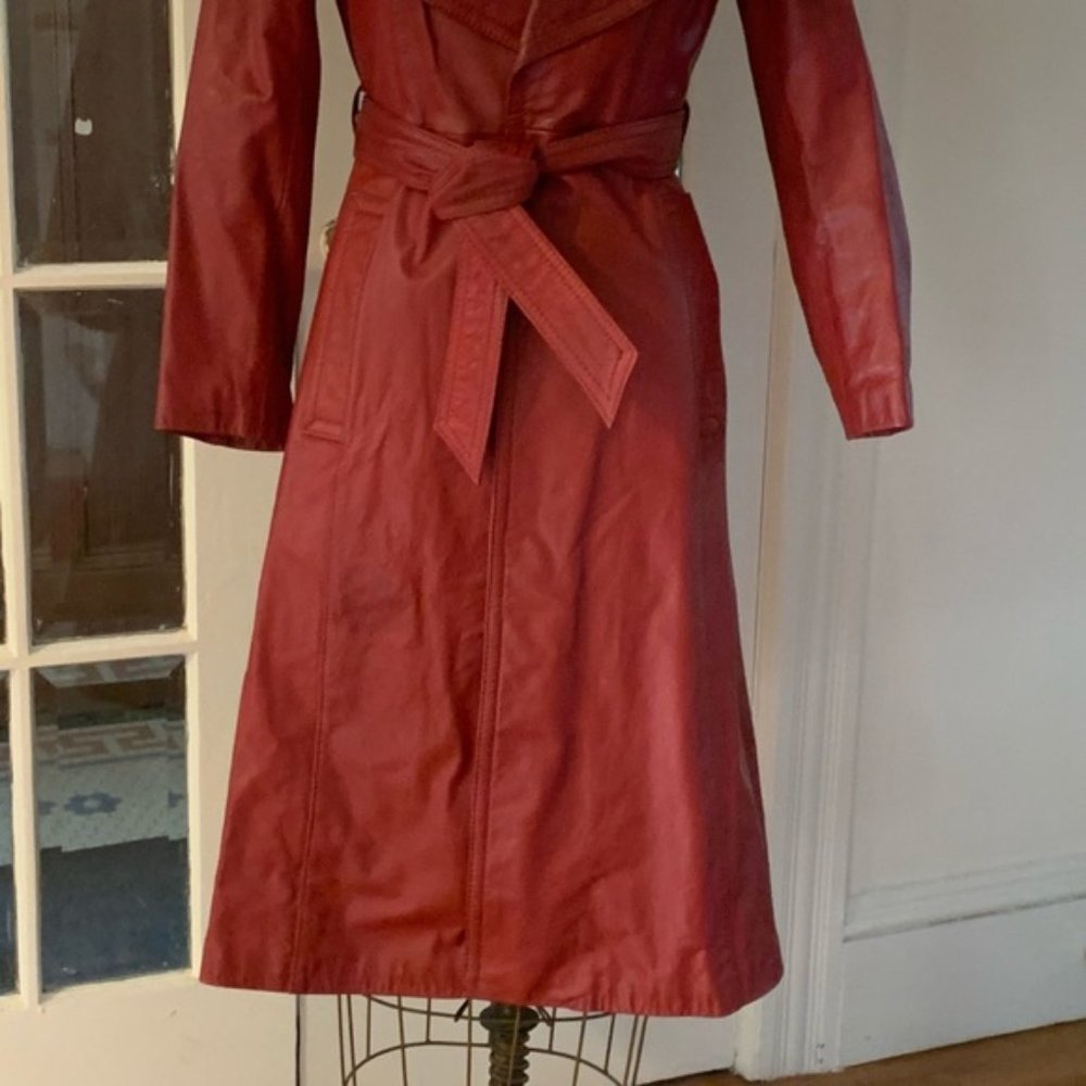 NEW Vintage Red leather trench long coat